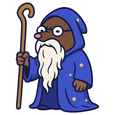 Moleses, our nearly blind mole wizard, squinting through thick glasses